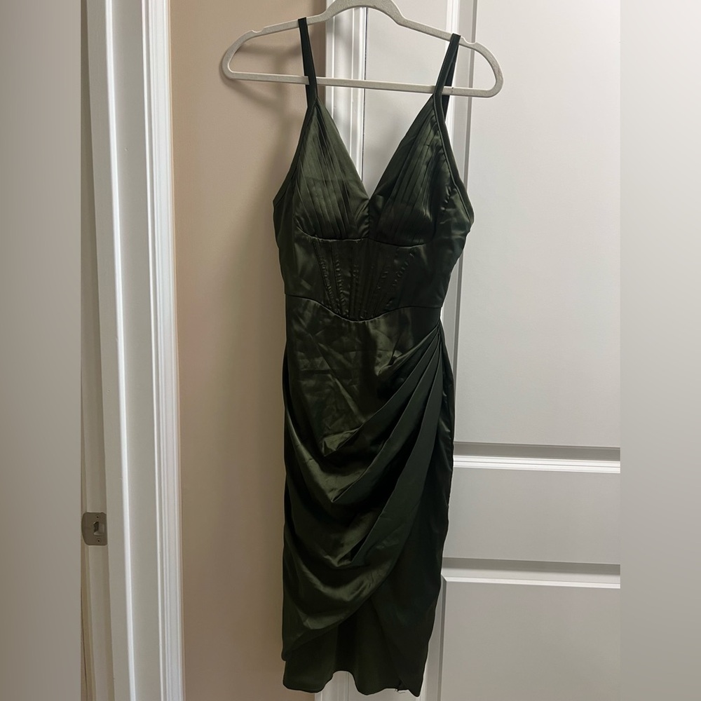 Green satin dress